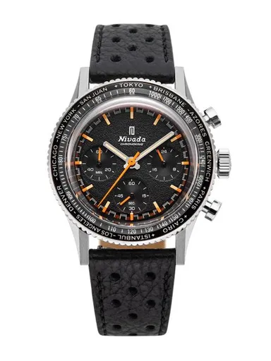 Nivada Grenchen Chronoking Mecaquartz - Inter. Bezel - Black Racing Strap