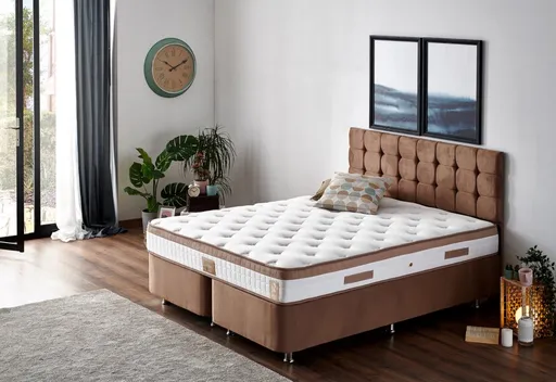 Double Mattress, Base & Headboard Latte - Light Brown (160 x 200)