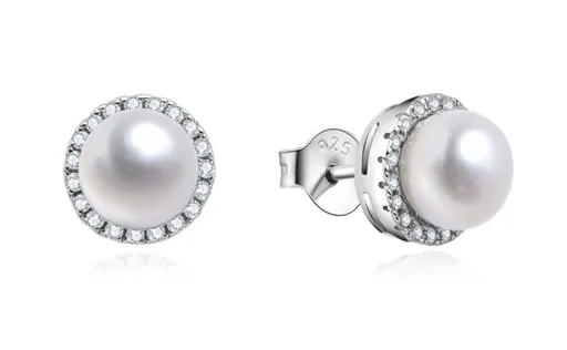 MOISS Elegantní stříbrné náušnice s perlami a zirkony EP000111