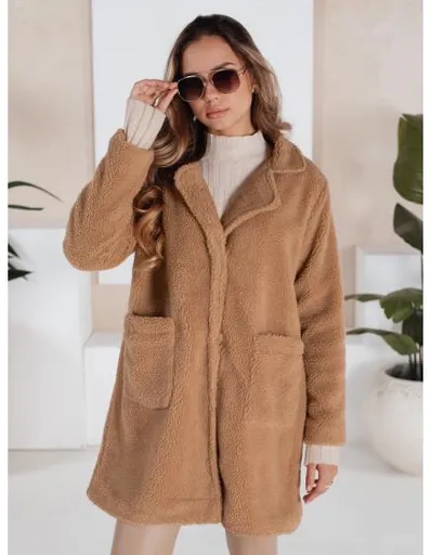 Dámský zimní kabát z teddy kožešiny, kamelový