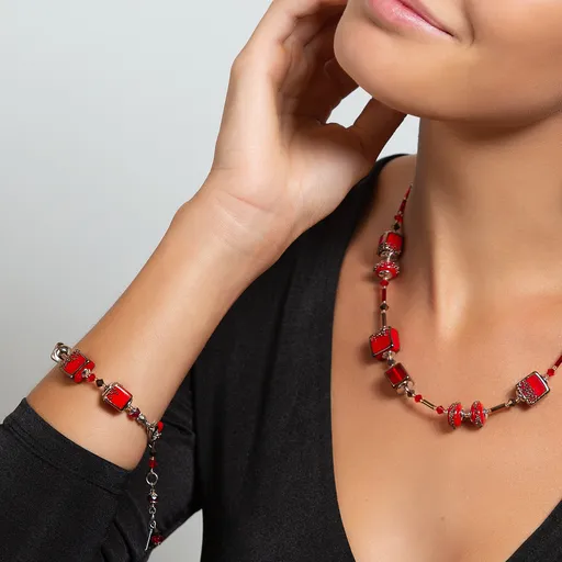 Lampglas Originální náramek Red Cube s perlami Lampglas BCU62