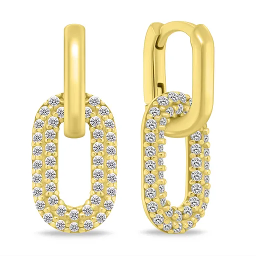 Brilio Silver Pozlacené oválné náušnice 2v1 se zirkony EA1177Y