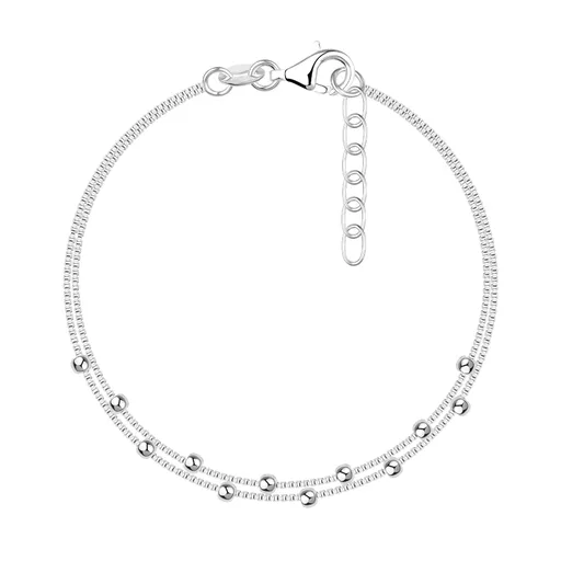 Stříbrný náramek 925 - lesklé korálky, dvojitý řetízek