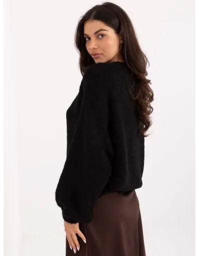 Černý oversize svetr s copánkovým vzorem