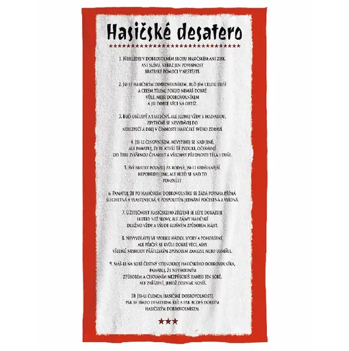 Osuška Hasičské desatero - listina (Velikost osušky: 100x170cm)