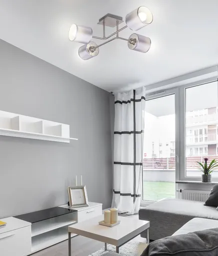 Stropní lampa saténový nikl tkané stínidlo 4x40W Sax