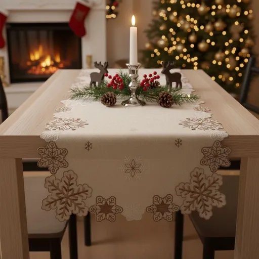 Ubrus Vánoční, Kouzelné vločky, béžový pr. 35 cm