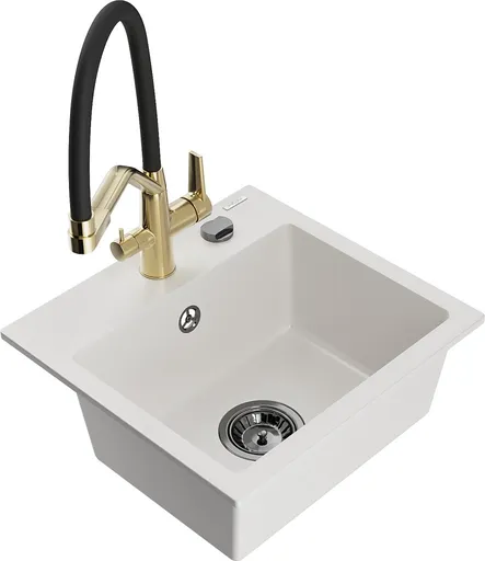 MEXEN/S Milo granitový dřez 1-miska včetně baterie Duo, bílá 6505-20-671701-57-B