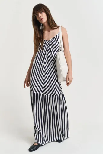 ŠATY GANT MAXI CHEVRON STRIPED STRAP DRESS EVENING BLUE
