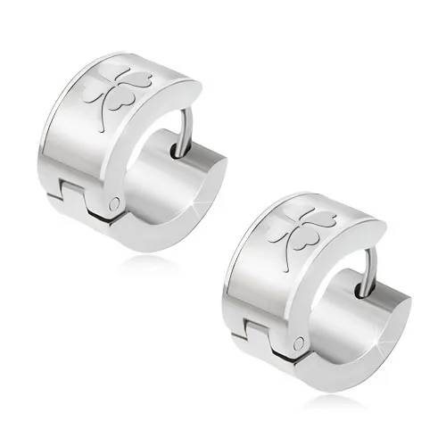 Kruhové náušnice z oceli stříbrné barvy, lesklý čtyřlístek