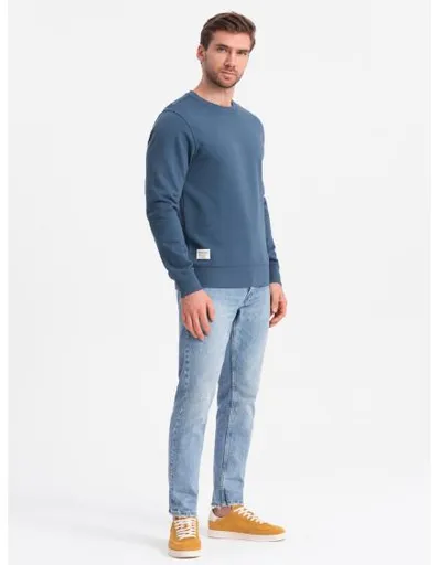 Pánská mikina BASIC s kulatým výstřihem tmavě modrá