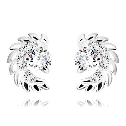 Puzetové náušnice ze stříbra 925 - širší půlkruh se zoubkovitým okrajem, zirkony