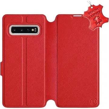 Flip pouzdro na mobil Samsung Galaxy S10 - Červené - kožené -   Red Leather (5903226811878)