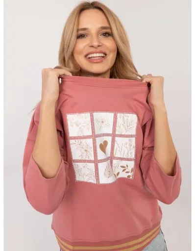 Špinavě růžová halenka s potiskem a aplikací