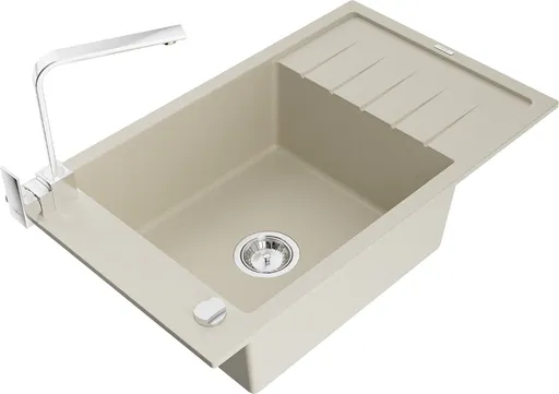 MEXEN/S Elias granitový dřez 1-miska s odkapávačem včetně baterie Rita, béžový 6511-69-670300-00