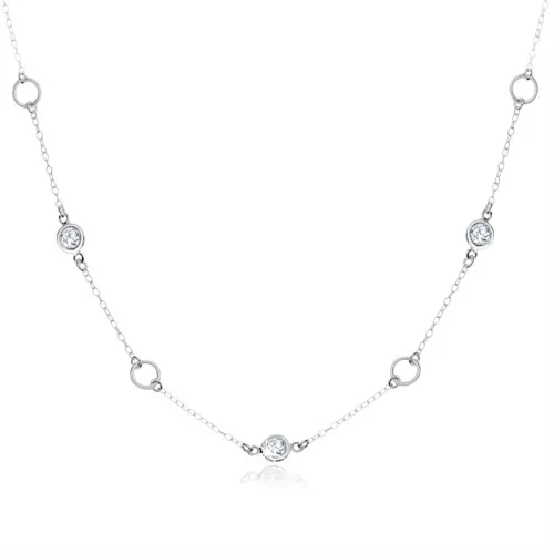 Stříbrný náhrdelník 925, kruhy - ozdobné zářezy, čiré blyštivé zirkony
