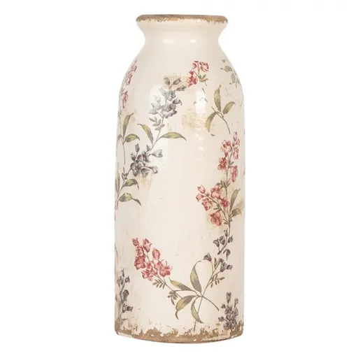 Béžová antik keramická váza s lučními květy Monnia - Ø 8*20 cm 6CE2025