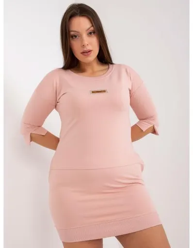 Dámské šaty plus size s nášivkou mini PATY růžové