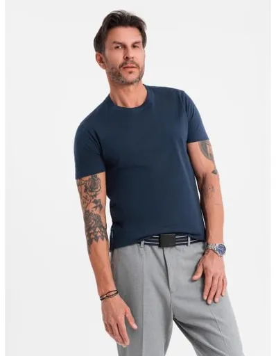 Klasické pánské bavlněné tričko BASIC – tmavě modré V2 OM-TSBS-0236