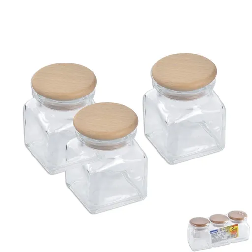 Dóza sklo/dřevo víko 0,12 l 3 ks - ORION