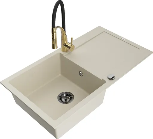 MEXEN/S Leo granitový dřez 1 s odkapávačem včetně baterie Aster, béžová 6501-69-73450-57-B