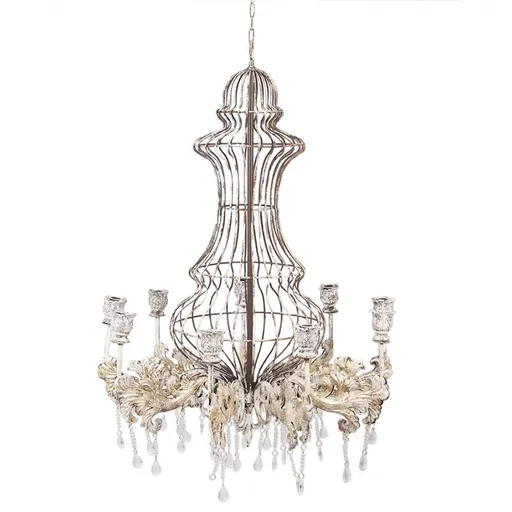 Béžovo-hnědý antik kovový závěsný svícen lustr Brocante - Ø 69*93/137 cm Clayre & Eef