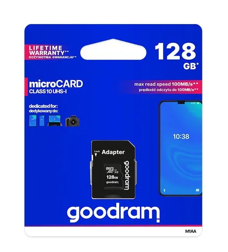 GOODRAM MicroSDXC karta 128GB M1AA, UHS-I Class 10, U1 + adaptér