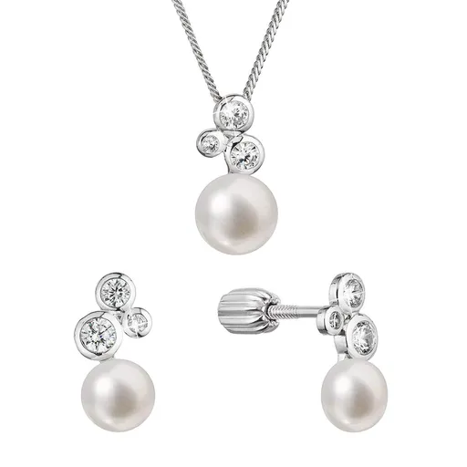 Evolution Group - Pavona Něžná stříbrná souprava se zirkony a perlami Pavona 29062.1B (náušnice, řetízek, přívěsek)