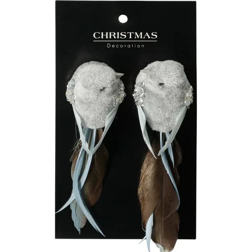 Sada vánočních ozdob Ptáček, šedá, 14x4x4cm, s klipem, SADA 2 KS