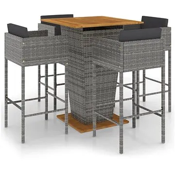 5dílný zahradní barový set s poduškami polyratan šedý, 3094805 (3094805)