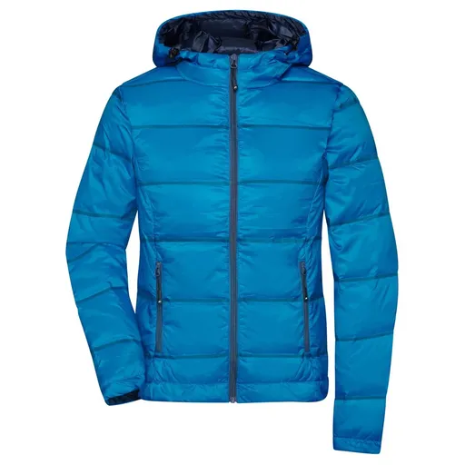 James & Nicholson (Daiber) Lehká dámská péřová bunda s kapucí JN1151 - Modrá / tmavě modrá | XS