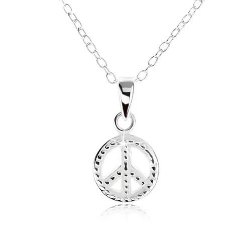 Náhrdelník ze stříbra 925, přívěsek - symbol míru, gravírované kuličky