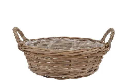 Ratanový nízký květináč /koš s uchy Ivy grey - Ø 25*13 cm 411594