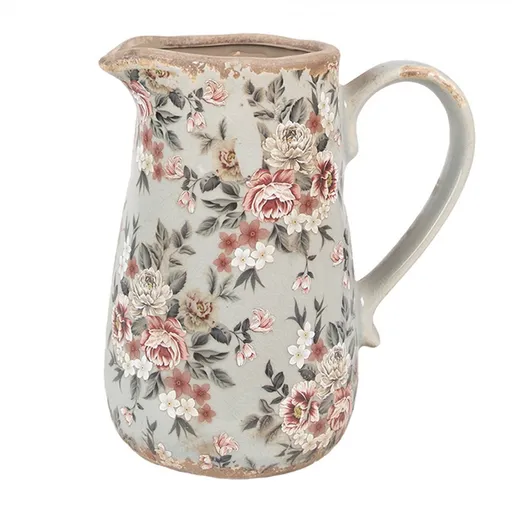 Zelený keramický dekorační džbán s květy Floria M - 16*12*18 cm Clayre & Eef