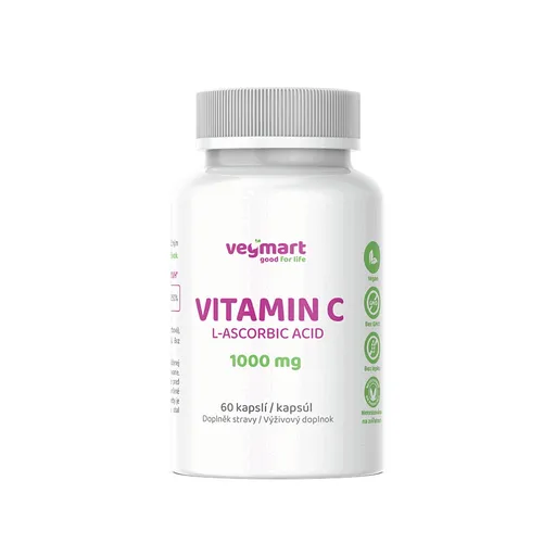 Vegmart VITAMIN C L-Ascorbic Acid 1000 mg 60 kapslí