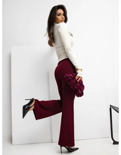 Bordové basic kalhoty s vysokým pasem RUE PARIS