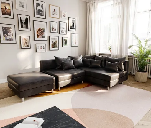 Rohová pohovka Clovis antracitová vintage modulární stoličky