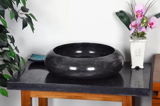 DIVERO umyvadlo z přírodního kamene, černé 06132