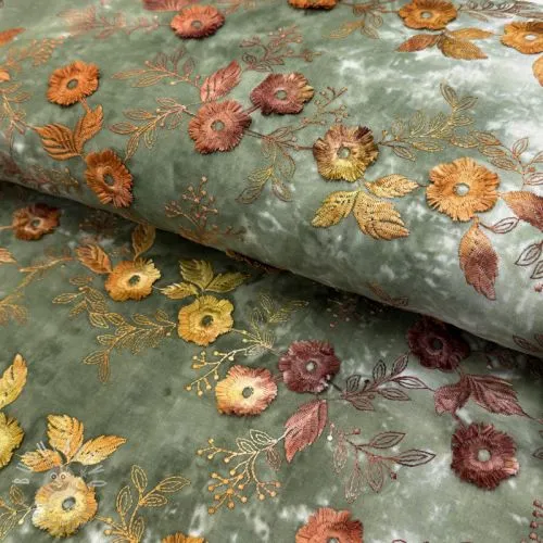 Bavlněná látka TIE DYE EMBROIDERY Poppy design O
