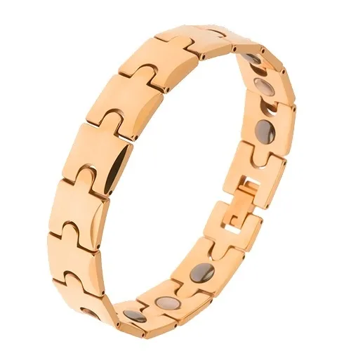 Wolframový náramek, zlatá barva, motiv puzzle, magnetické kuličky
