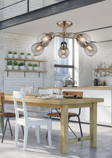 Stropní lampa s patinovaným drátěným stínidlem 5x60W Gliva