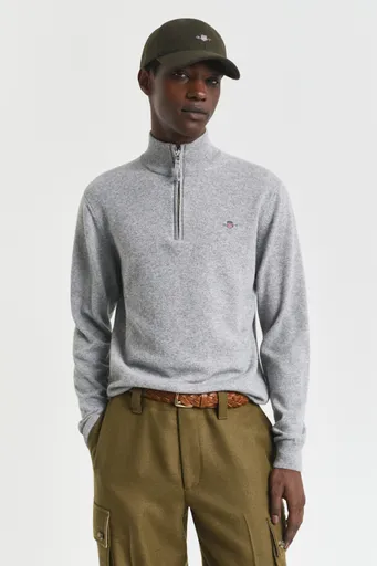 SVETR GANT SUPERFINE LAMBSWOOL HALF ZIP GREY MELANGE