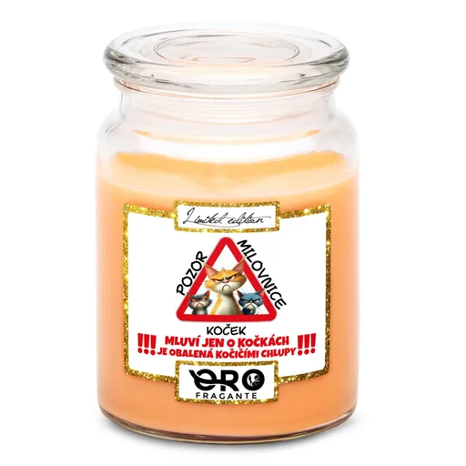 Svíčka Pozor milovnice koček (Vůně svíčky: Tropické ovoce)