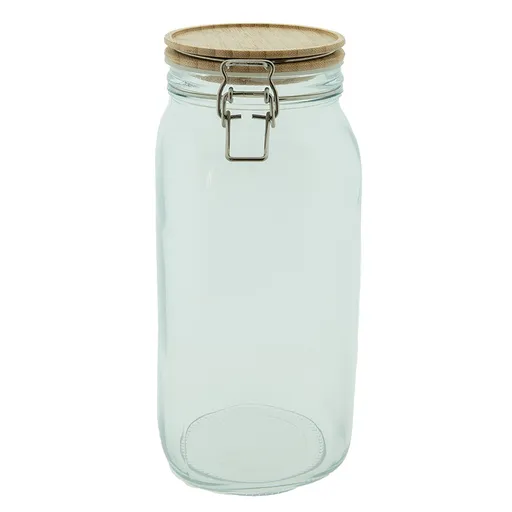 Skleněná dóza s bambusovým víkem - Ø11*25 cm / 2.1l 6GL4023