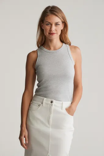 TOP GANT HIGH NECK RIB TANK TOP LIGHT GREY MELANGE