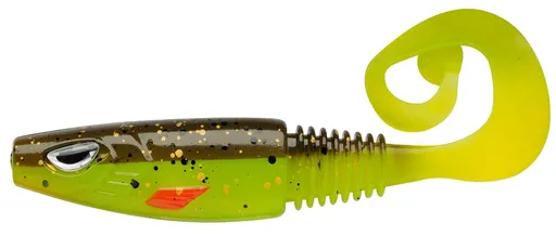 Berkley gumová nástraha sick curl brown chartreuse - 12 cm