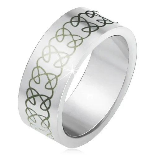 Matná ocelová obroučka, ornament z prolínajících se zakroucených linií - Velikost: 55