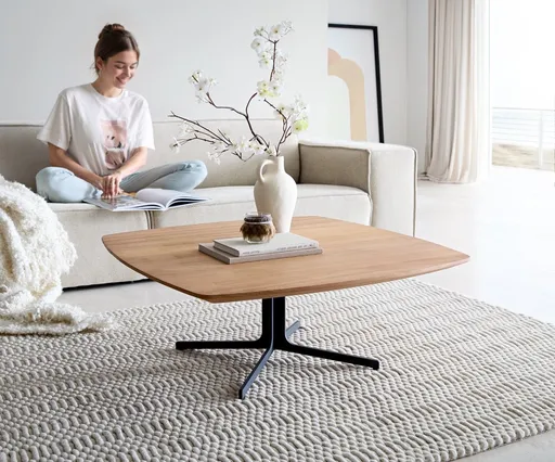 Konferenční stolek Talita 90x90 cm olše přírodní kov titanový