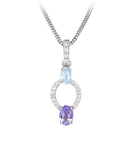 Silver Cat Stříbrný náhrdelník se zirkony Colored stones SC635 (řetízek, přívěsek)