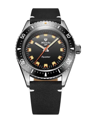 Nivada Grenchen Aquamar Black - Black Leather White stitching